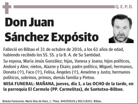 Juan Sánchez Expósito Esquela Necrológica El Correo