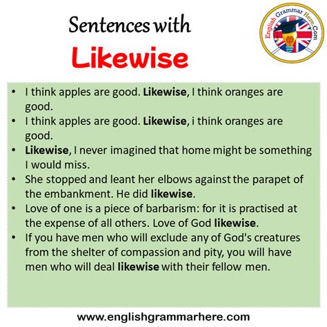 Sentences with Likewise, Likewise in a Sentence in English, Sentences For Likewise - English ...