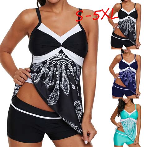 Stylish Women Swimwear Plus Size Vintage Print Tankini Swimdress