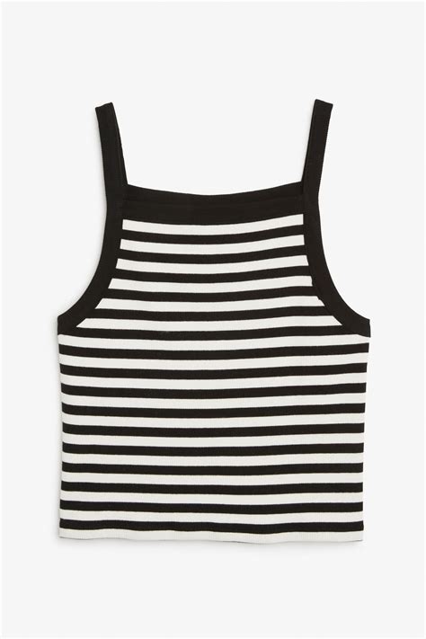 Monki Image 1 Of Ribbed Singlet In Black Tops Black And White Tops White Long Skirt