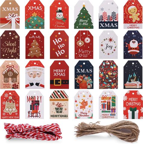 TOYMIS 96pcs Christmas Gift Tags With Strings Of 2 Colors Christmas