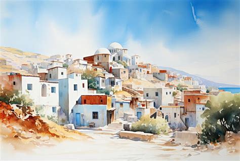 Premium AI Image | a watercolor painting is of a small town surrounded ...