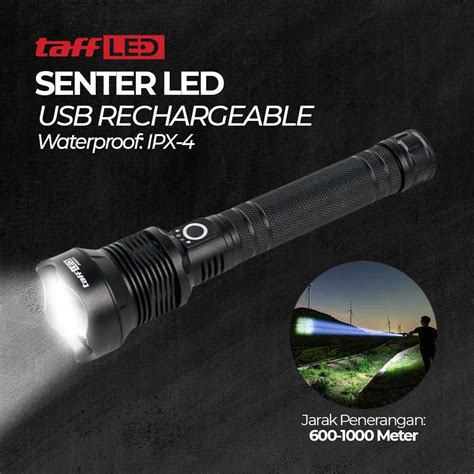 Jual TaffLED Senter LED Flashlight USB Rechargeable XHP 70 2000