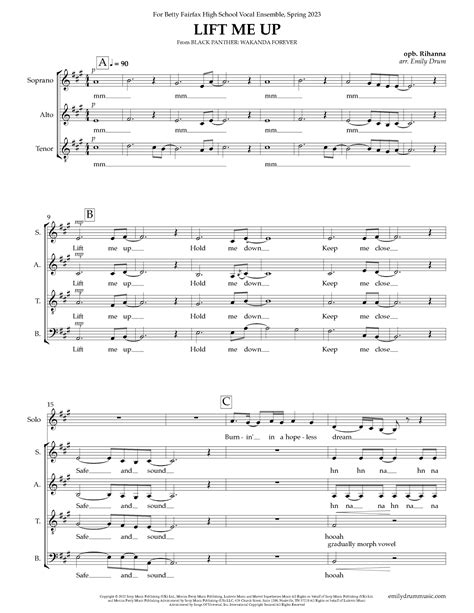 Lift Me Up Arr Emily Drum By Rihanna Sheet Music For SATB Choir At