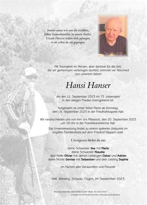 Hansi Hanser Bestattung Ebenbichler