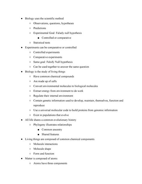 Bisc Ch Notes Biology Uses The Scientific Method Observations