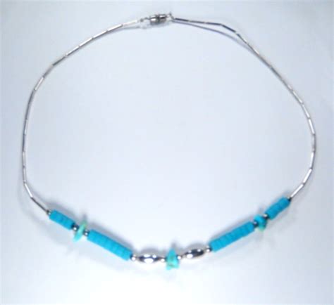 Vtg Native American Liquid Sterling Silver Heishi Bead Turquoise Nugget Necklace Ebay