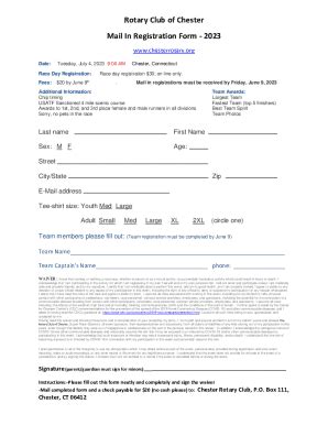 Fillable Online Rotary Club Of Chester Mail In Registration Form 2023