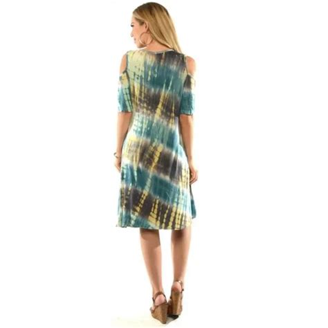 Cold Shoulder Tie Dye Dress Green Multi Color California Shop Small