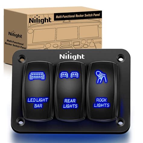 Nilight 90105C 3 Gang Aluminum Rocker Switch Panel 5 Pin ON Off Pre