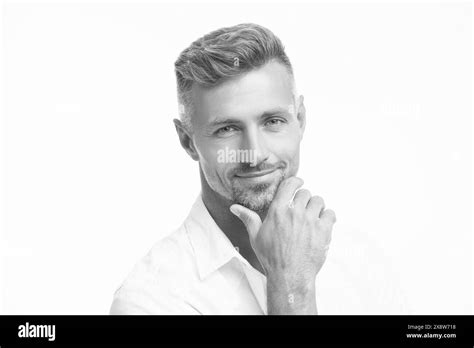 Smiling Mature Unshaven Guy Portrait Isolated On White Background Face