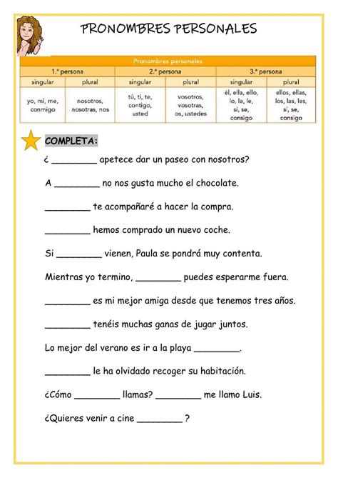 Ejercicio Interactivo De Pronombres Personales Para Educaci