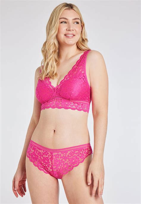 Womens Bright Pink Floral Lace Trim Brazilian Briefs Peacocks