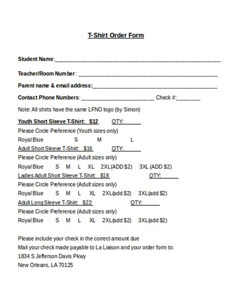 Blank T Shirt Order Form Template For Your Needs