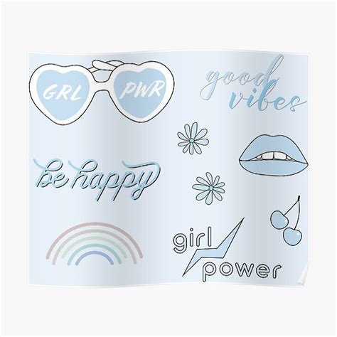 Light Blue Sticker Pack Collection Of Hand Drawn Images And Text For