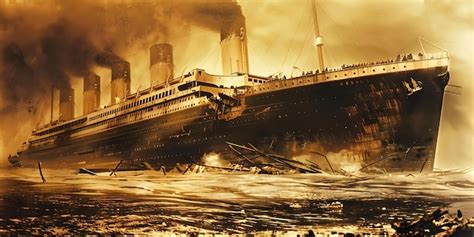 Foto Vintage Do Afundamento Do Titanic Captura Trágico Desastre