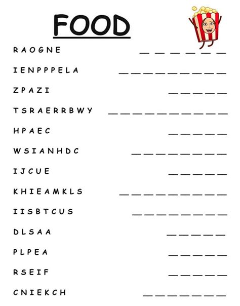 Printable Food Word Scramble By Letters Free Download And Print For You