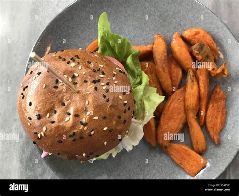 Beef Burger With Sweet Potato Wedges At Nutrition Station Bondi Junction Sydney Australia