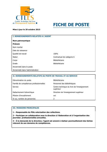 Fiche De Poste Exemple Word