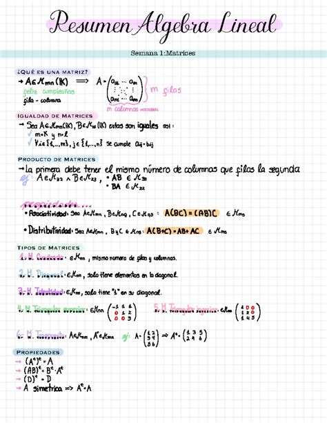 Resumen Álgebra Lineal Resumen Algebra Lineal Semana 1 Matrices Qué