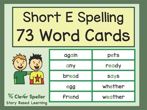 Flash Cards For The Short E Sound In Words Teaching Resources