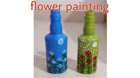 Flower Painting On Glass Bottle Diy Glass Bottle Painting Youtube