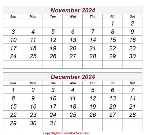 Calendar November 2025 To December 2025 Printable Dyna Vivianna