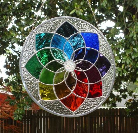 Kaleidoscope Colorful Stained Glass Panel Round Etsy Stained Glass Panel Glass Panels