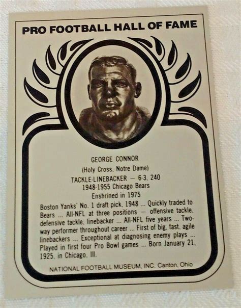 1982 Canton Nfl Pro Football Hall Fame Hof Metal Card George Conner Notre Bears Ebay