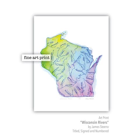 Wisconsin Rivers Watercolor Map Art Print by James Steeno St. Croix