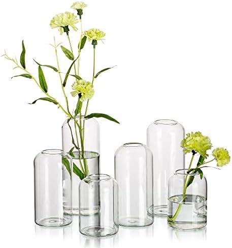 Hewory Glass Clear Modern Vase Set Of Small Bud Vases For Flowers