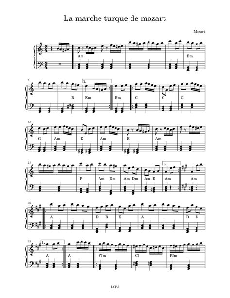 La Marche Turque De Mozart Sheet Music For Piano Solo