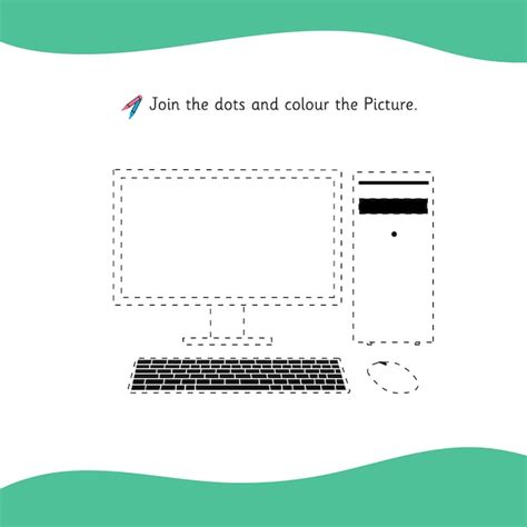 Premium Vector | Computer set in outline dotted lines color the picture ...