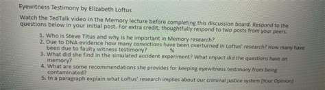 Solved Eyewitness Testimony by Elizabeth Loftus Watch the | Chegg.com