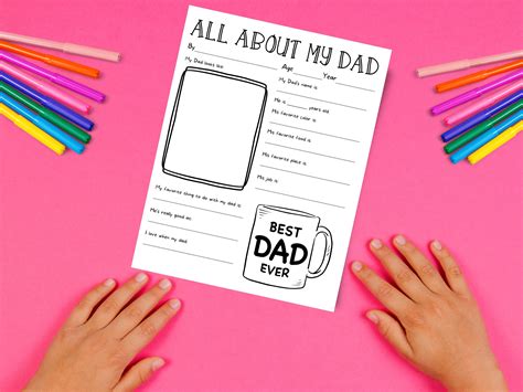 All About My Dad Coloring Page Fathers Day T Printable Worksheet