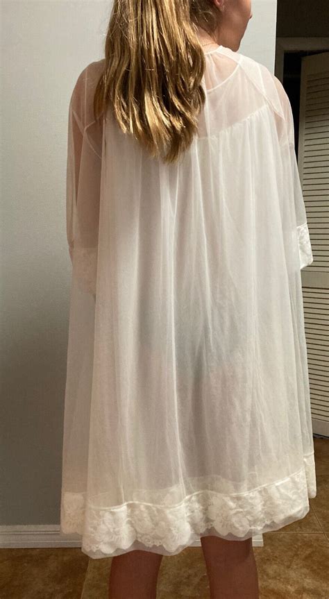 Vintage Lingerie Set White Peignoir And Match Sheer Gem