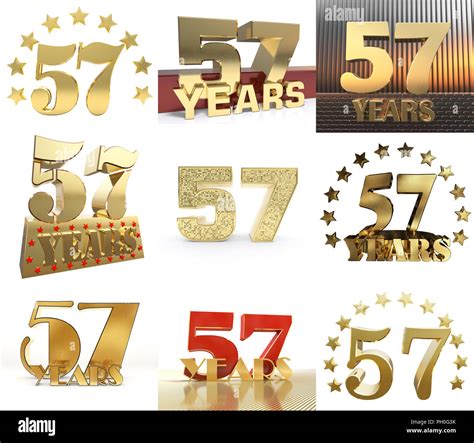 Set Of Number Fifty Seven Year 57 Year Celebration Design