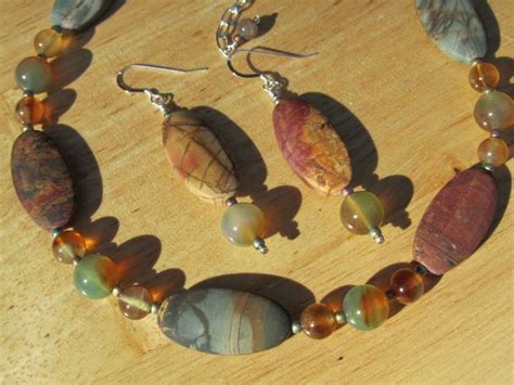 Matte Red Creek Jasper Necklace And Earring Set Natural Stone Etsy