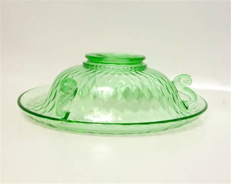 Antique Fenton Dolphin Bowl Green Glass Console Bowl Diamond Optic Ebay