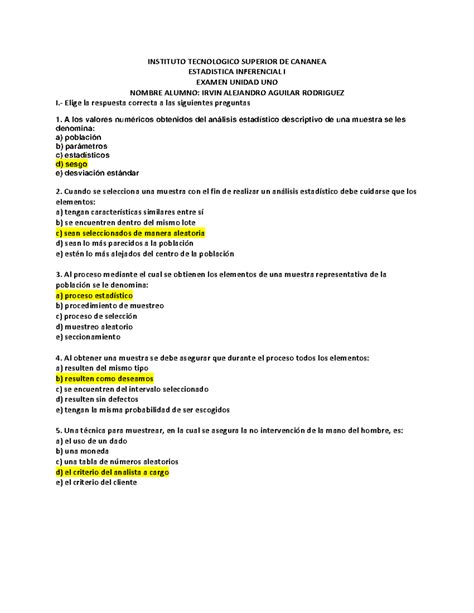 Examen Unidad UNO - INSTITUTO TECNOLOGICO SUPERIOR DE CANANEA