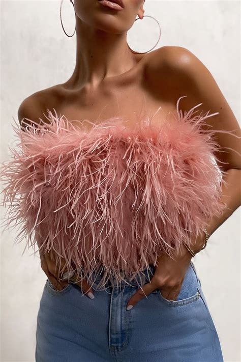 Dream Daze Pink Feather Bandeau Crop Top Bandeau Crop Top Feather