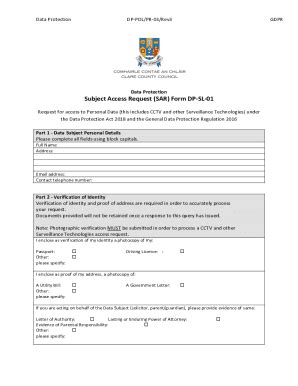 Fillable Online Subject Access Request Sar Form Dp Sl Fax Email