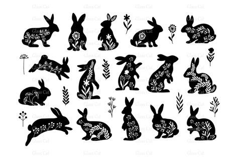 Folk Decor Rabbits Svg Easter Rabbit Silhouettes Svg Rabbit Png Bundle Rabbits Svg Files For