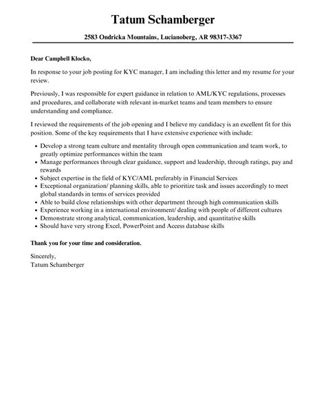 Kyc Manager Cover Letter Velvet Jobs