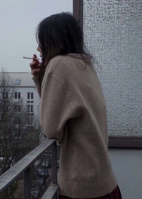 Girl Smoking A Cigarette During A Gloomy Cold Day Winter Aesthetic