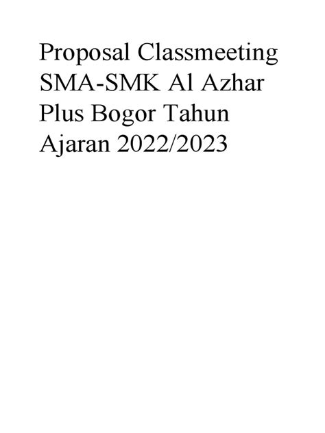 Proposal Classmeeting Sma Smk Al Azhar Plus Bogor Tahun Ajaran 2022