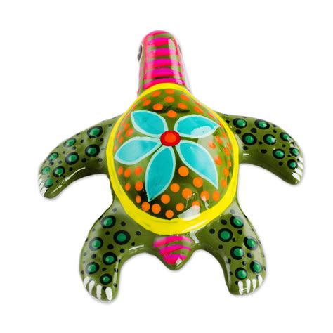 Multicolor Hand Painted Ceramic Sea Turtle Figurine Sea Beauty Novica