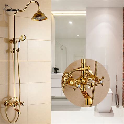 Buy Antique Gold Brass Faucet Bathroom Shower Suit