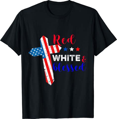 Cross American Flag Red White Blessed Believer God Usa T Shirt