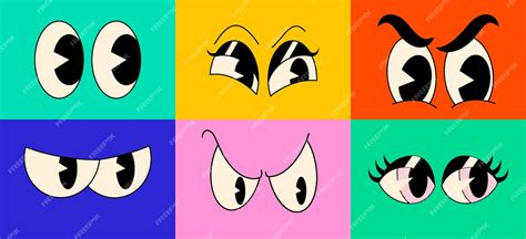 Premium Vector Cartoon Vintage Character Comic Eyes Emotions Set